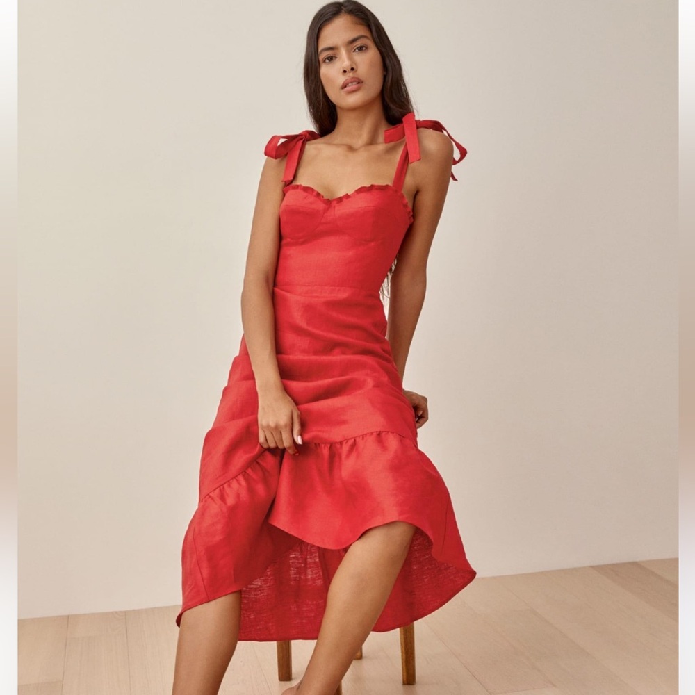 Reformation vale linen dress red
